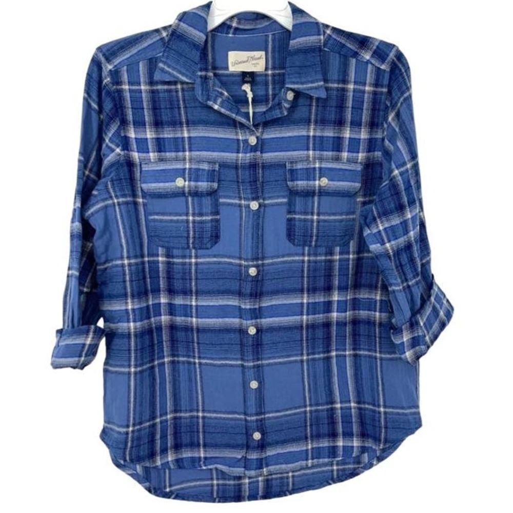 UNIVERSAL THREAD BLUE PLAID COTTON BUTTON UP SHIRT SMALL